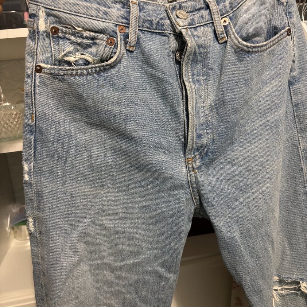 AGOLDE (Los Angelos) Straight Jeans in Light Wash Size 24 Distressed - Picture 5 of 14